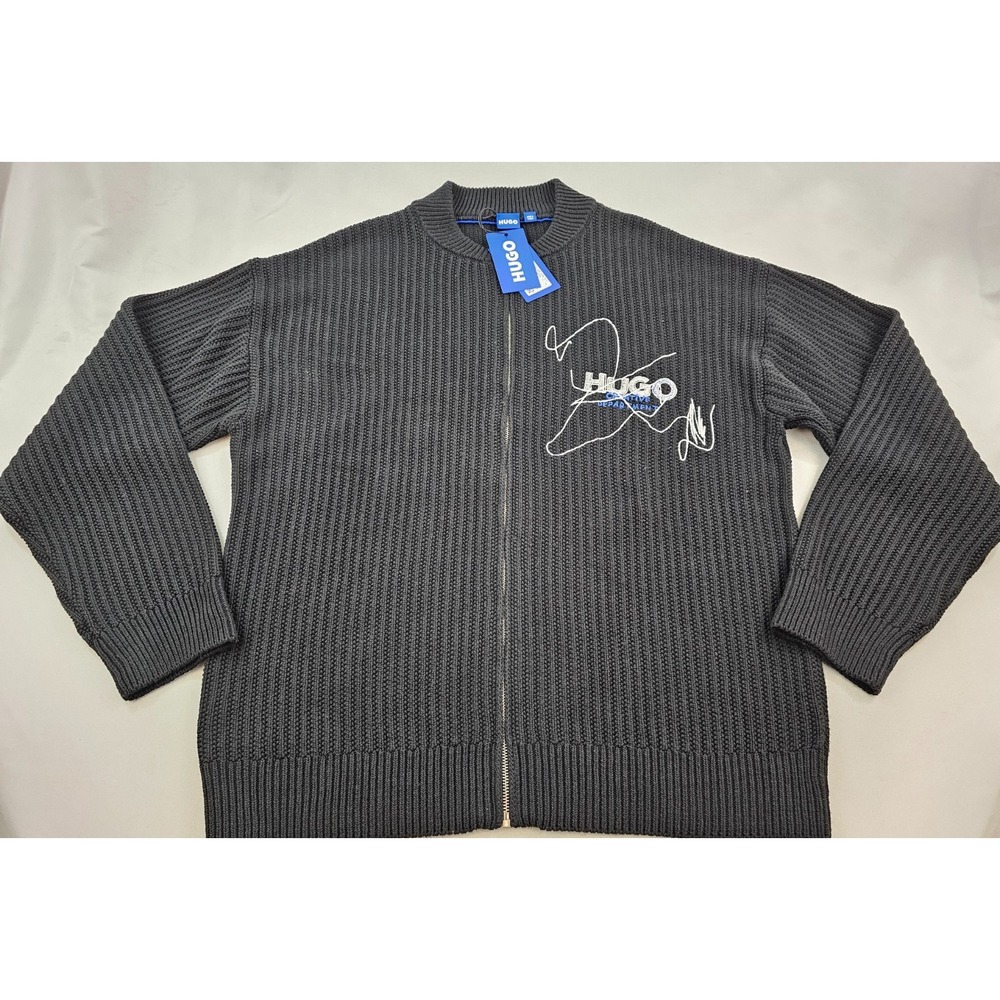 Hugo Boss sweater cardigan mens XL black full zip Holy-Allee Socee cotton